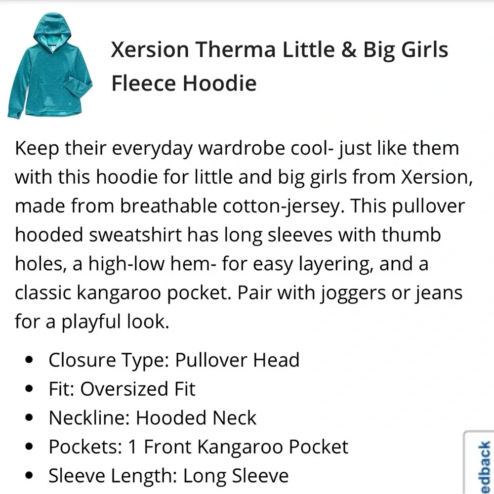 Xersion Girls Green Fleece Hoodie Size Small (7-8)